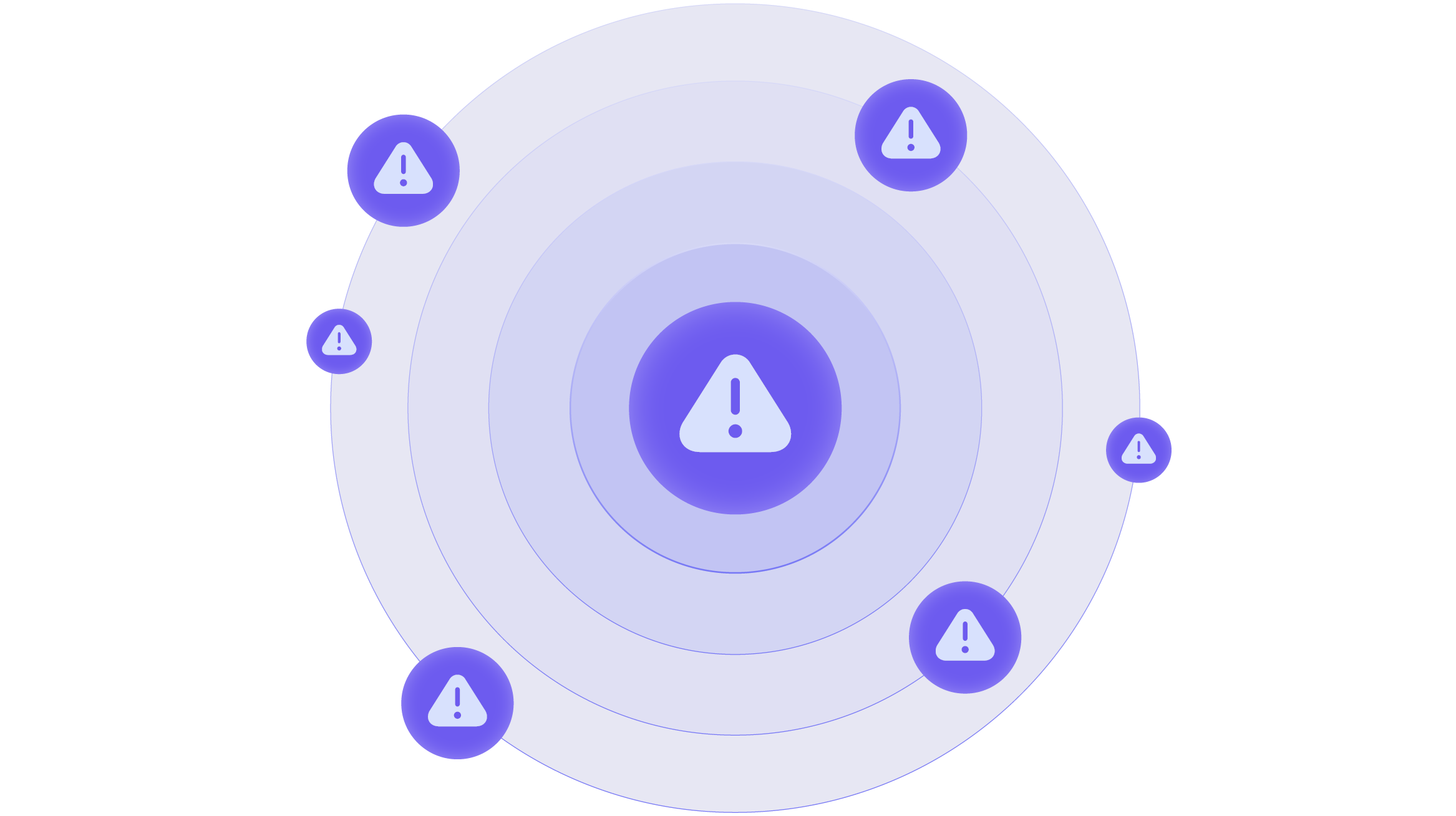 Abstract graphic showing multiple warning icons radiating outward in concentric circles